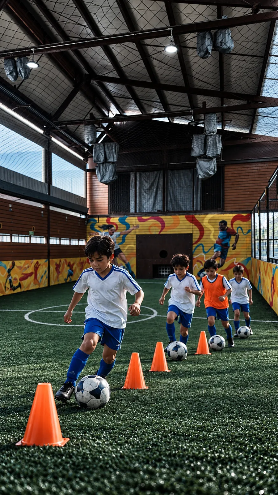 Niños en clase de fútbol infantil